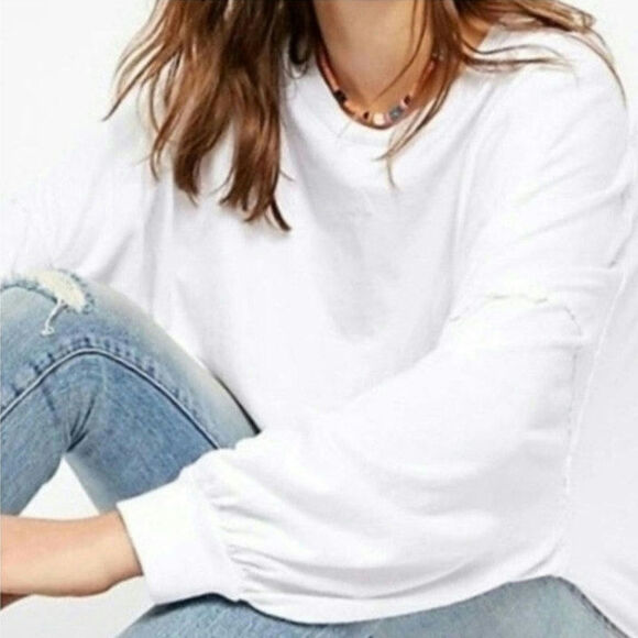 We The Free Tops - Free People We The Free Cotton Relaxed Fit Long Sleeve Top White S Oversized